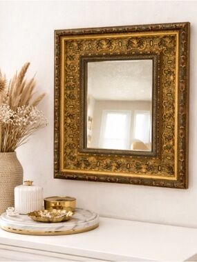 Vintage Ornate Gold Gilt Beveled Wall Mirror Hollywood Regency Rectangle Elegant